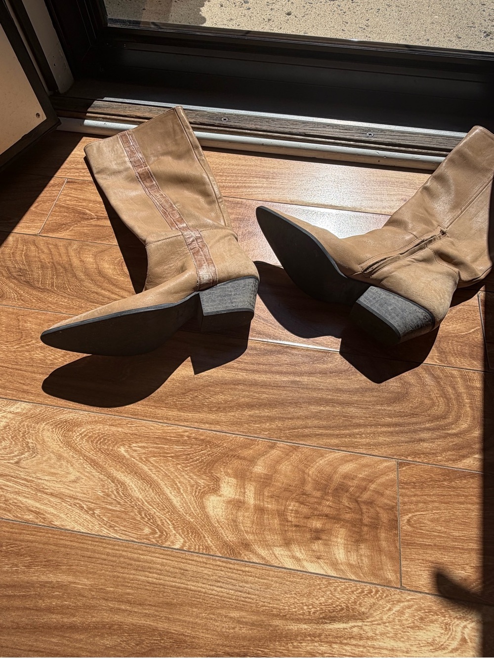 Free People Tan Suede Mid-Calf Heeled Boots